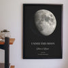 Lifestyle - Personalised Moon Phase Print hanging on a living room wall