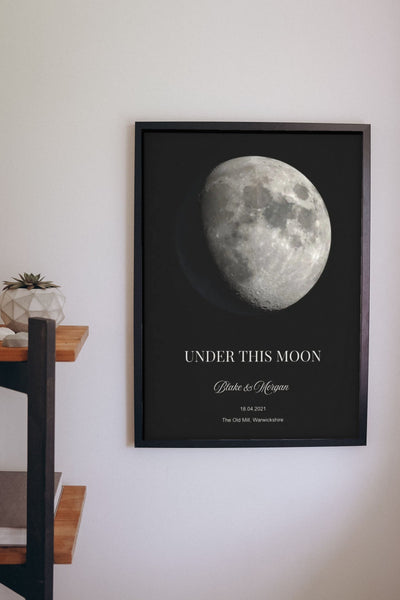 Lifestyle - Personalised Moon Phase Print hanging on a living room wall