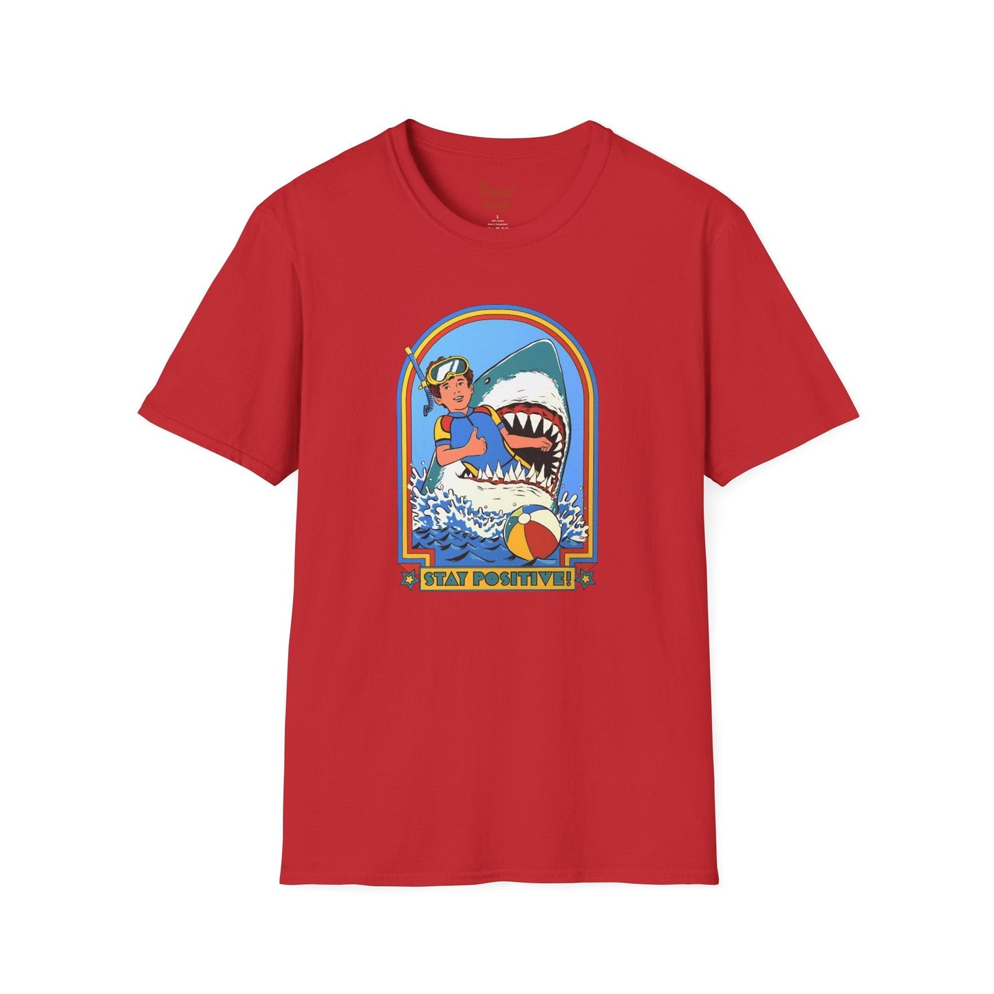 Black t-shirt with Stay Positive Dark Humour Shark
