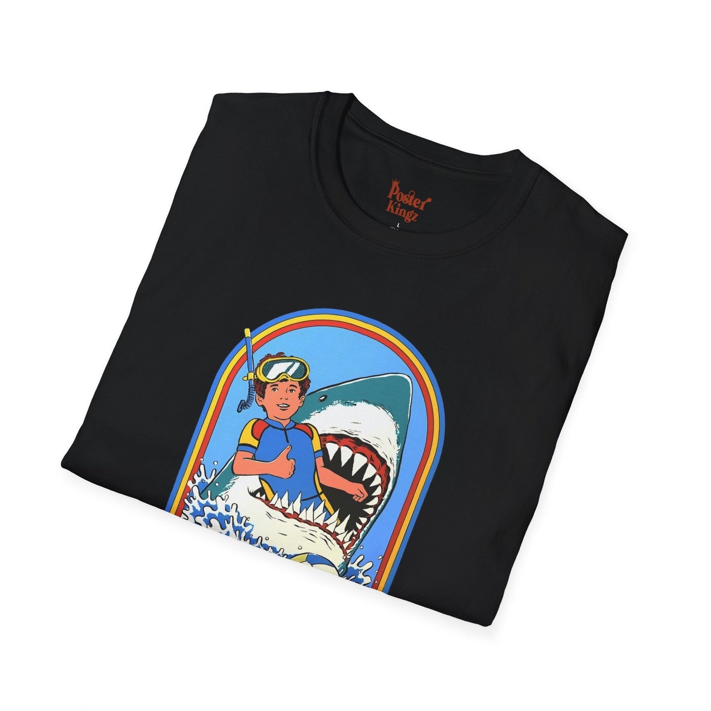 Navy t-shirt with Stay Positive Dark Humour Shark