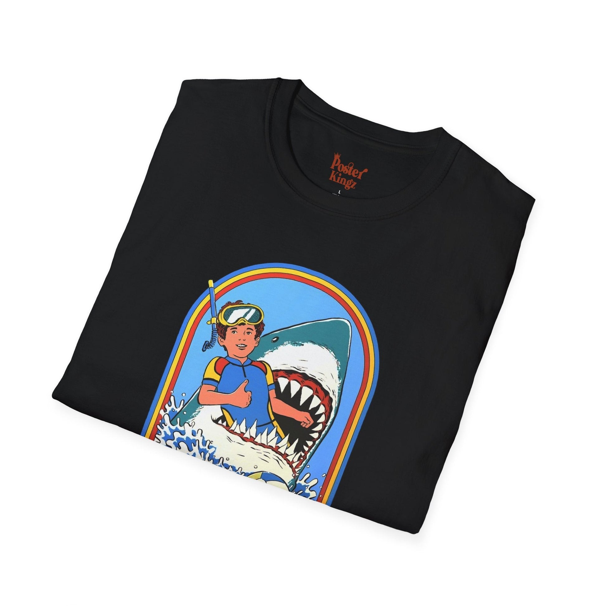 Navy t-shirt with Stay Positive Dark Humour Shark