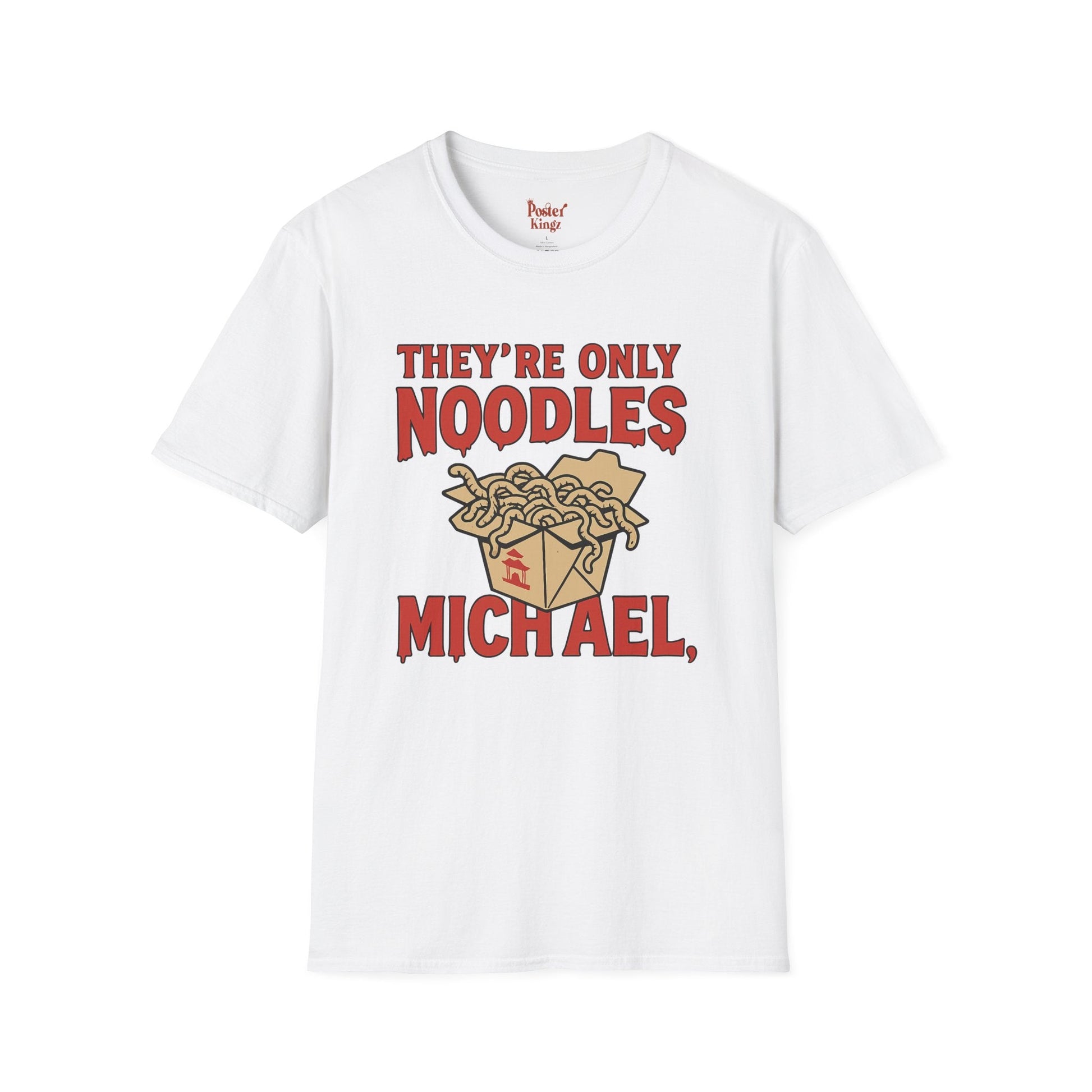 Grey t-shirt with They're Only Noodles Michael Horror Movie Parody