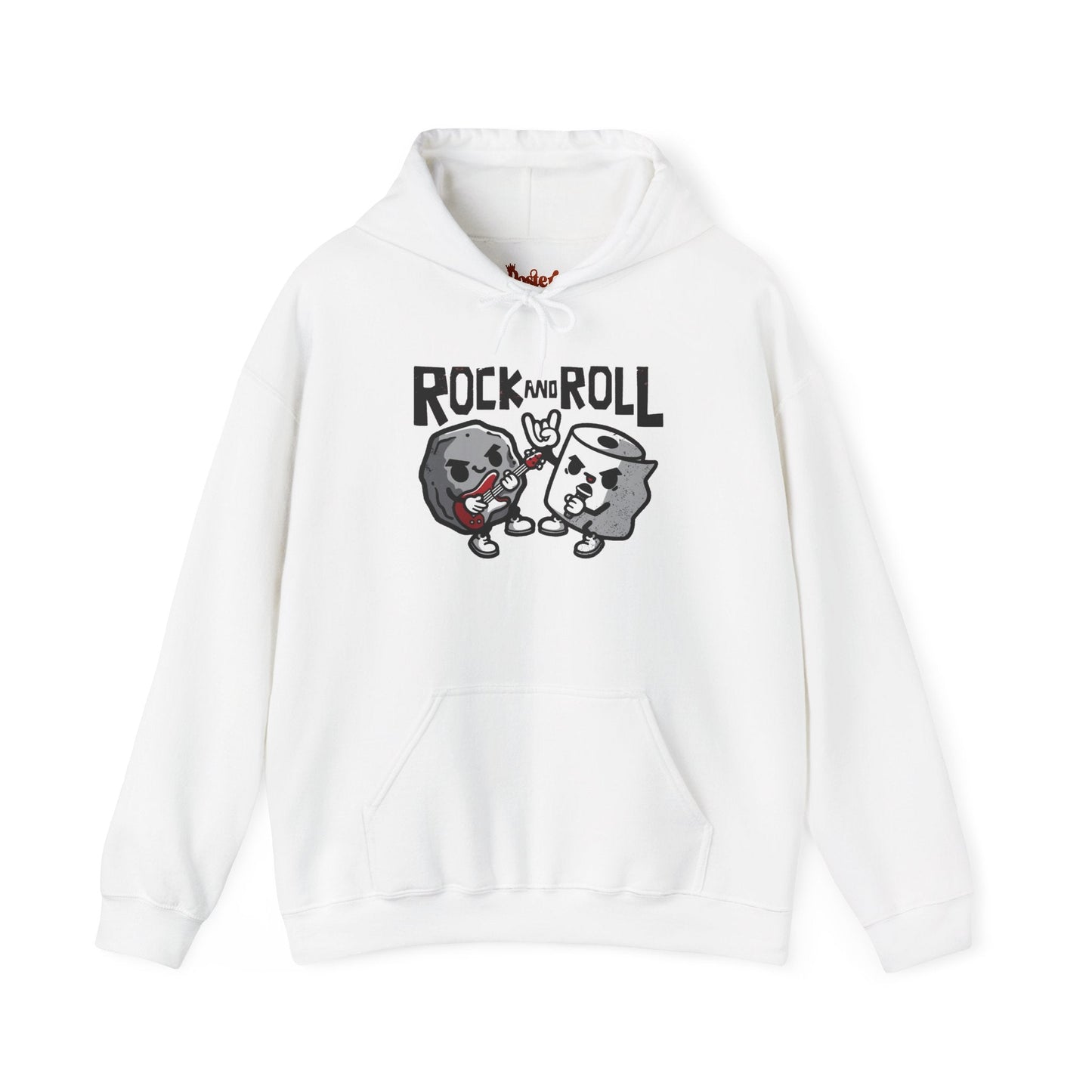 Black t-shirt with Rock and Roll Hoodie Music Pun Hooded Sweatshirt