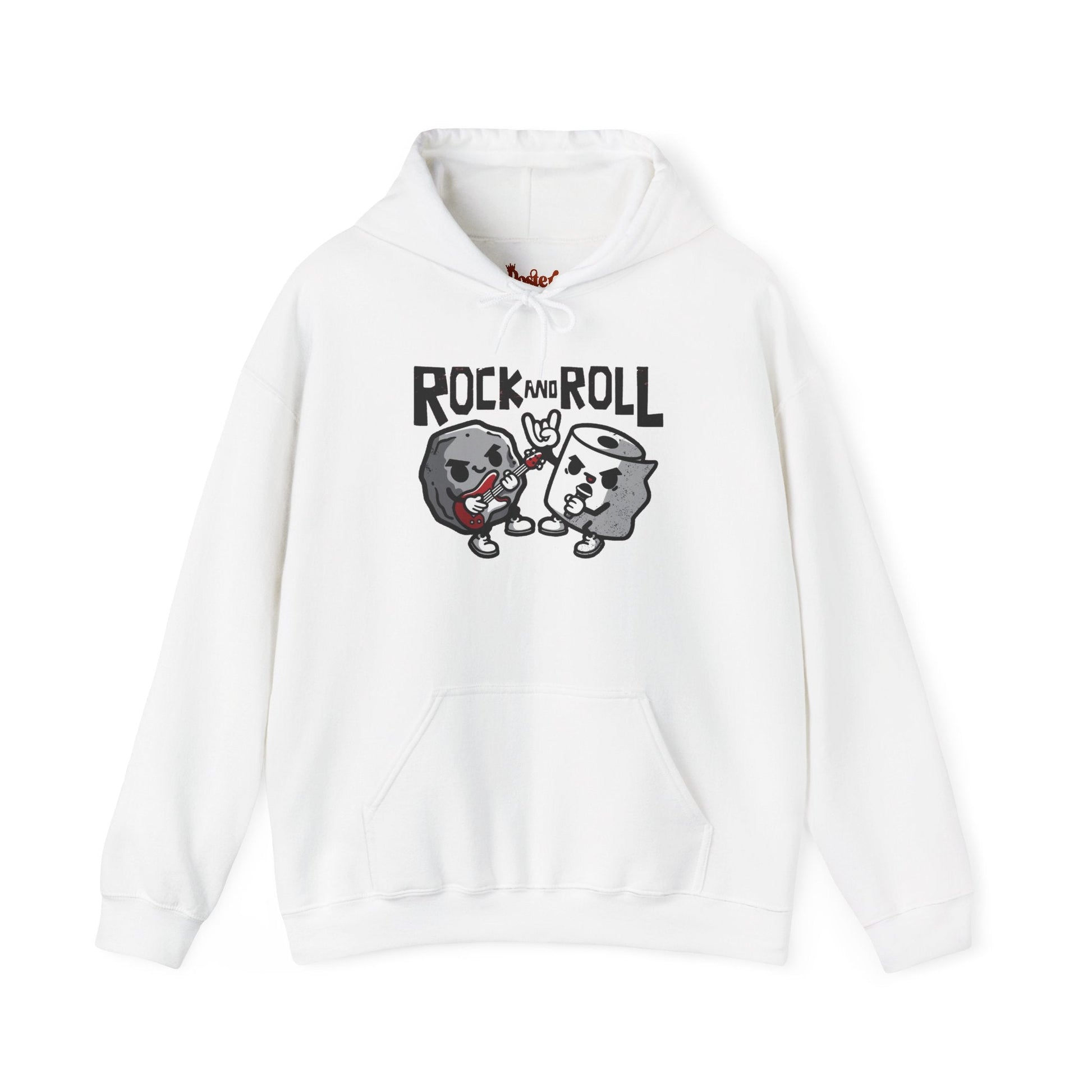 Black t-shirt with Rock and Roll Hoodie Music Pun Hooded Sweatshirt