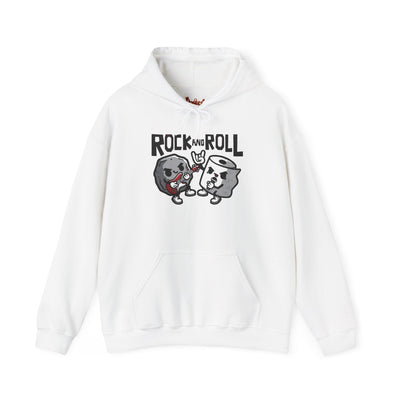 Black t-shirt with Rock and Roll Hoodie Music Pun Hooded Sweatshirt