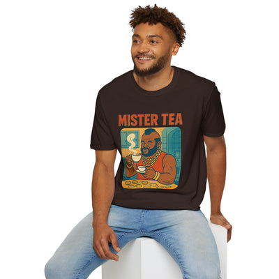 Light Blue t-shirt with Mister Tea Pop Culture Parody