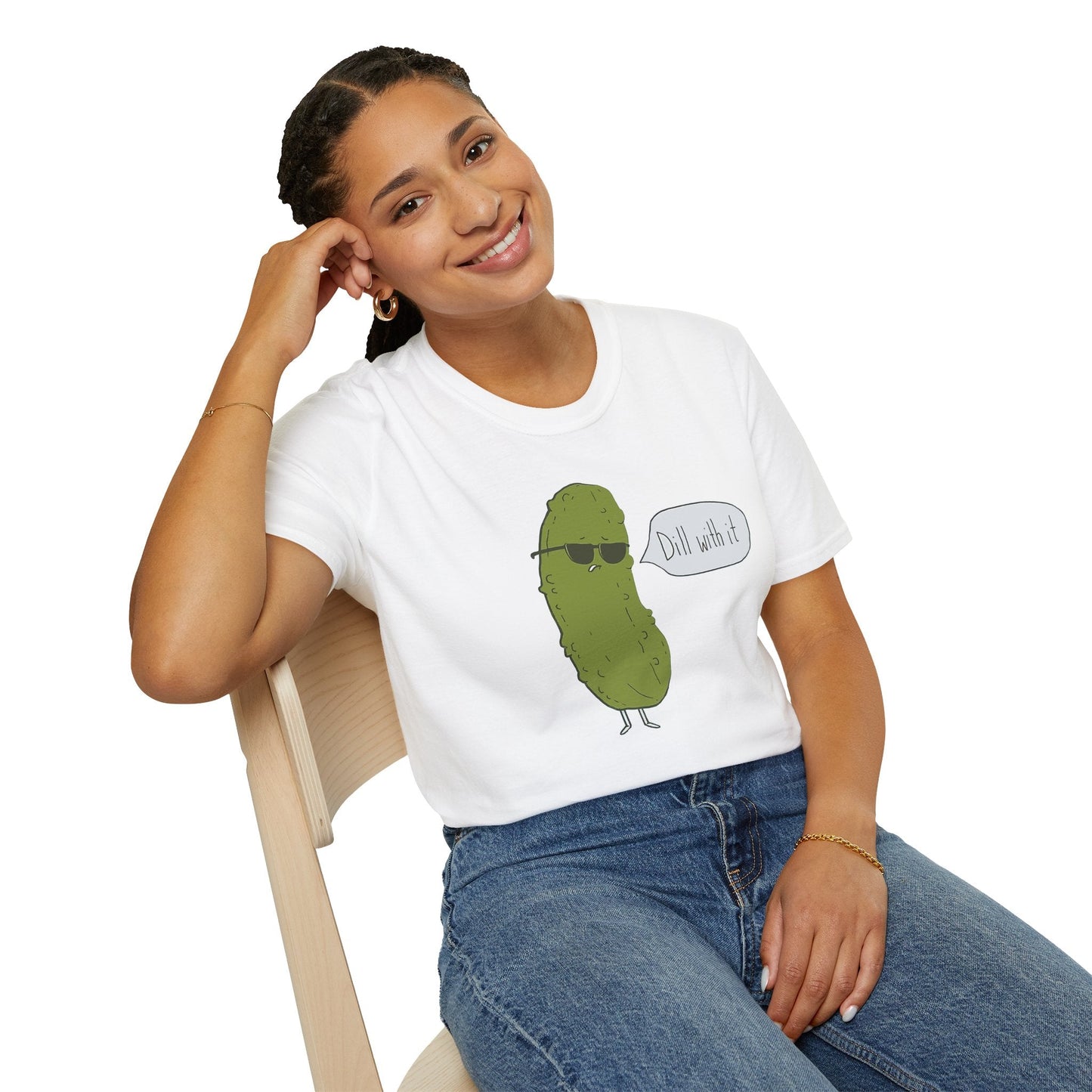 Navy t-shirt with Dill With It Pickle Pun
