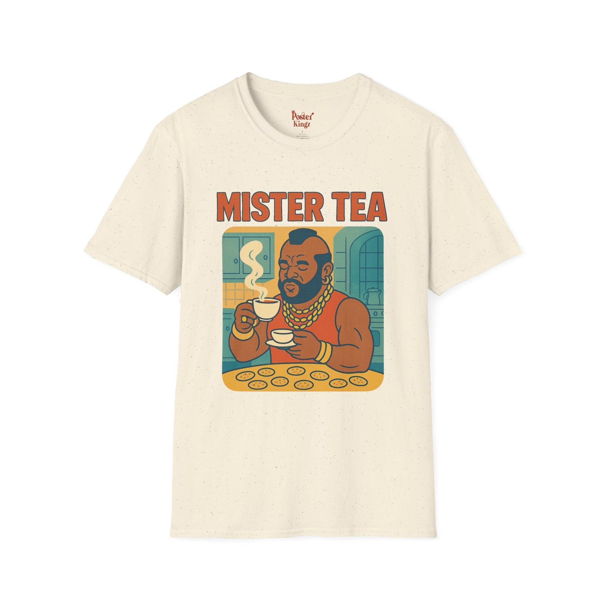 Black t-shirt with Mister Tea Pop Culture Parody
