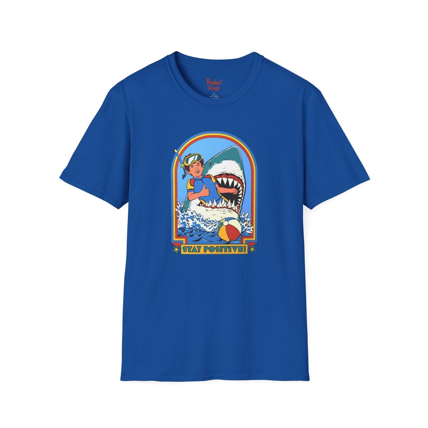 Black t-shirt with Stay Positive Dark Humour Shark