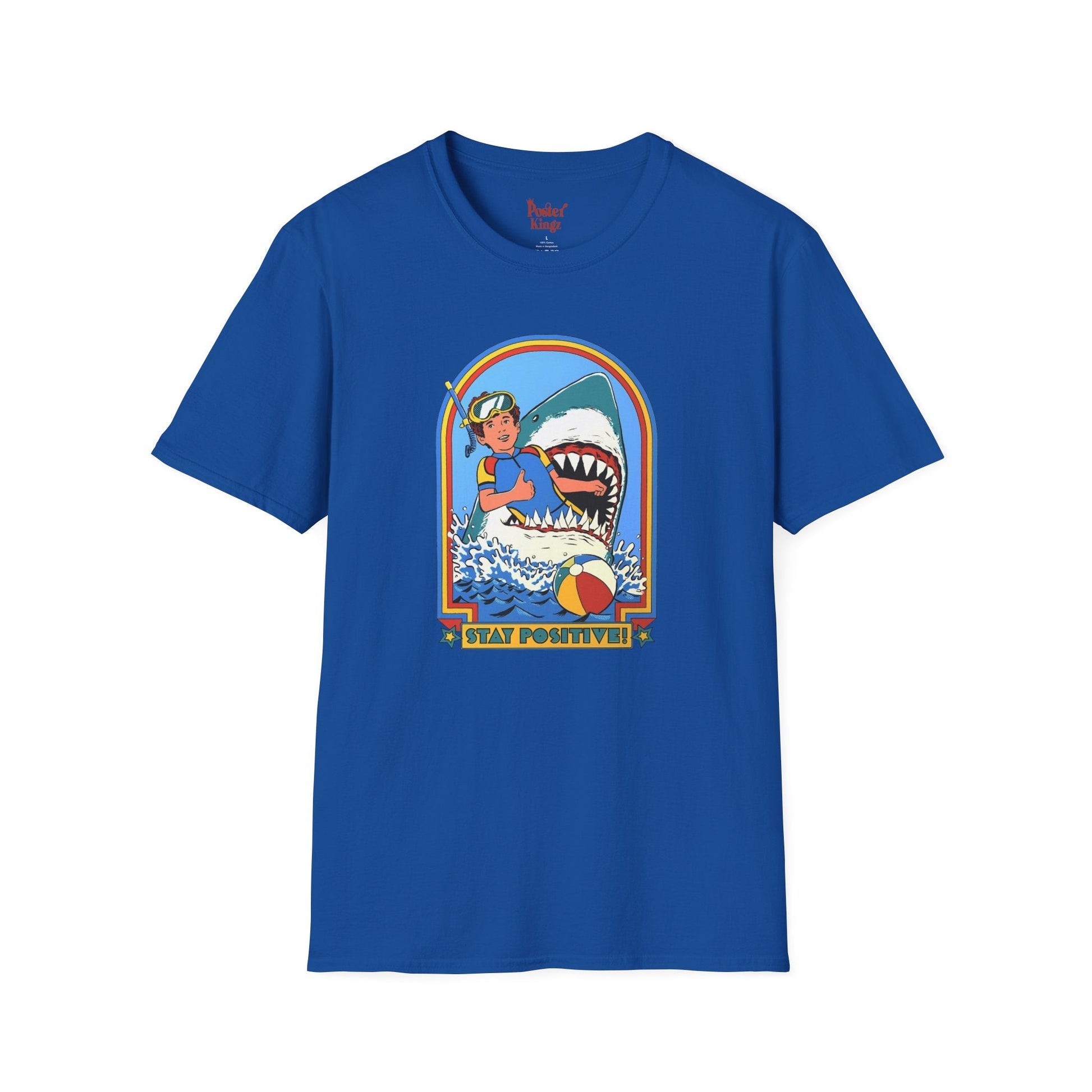 Black t-shirt with Stay Positive Dark Humour Shark