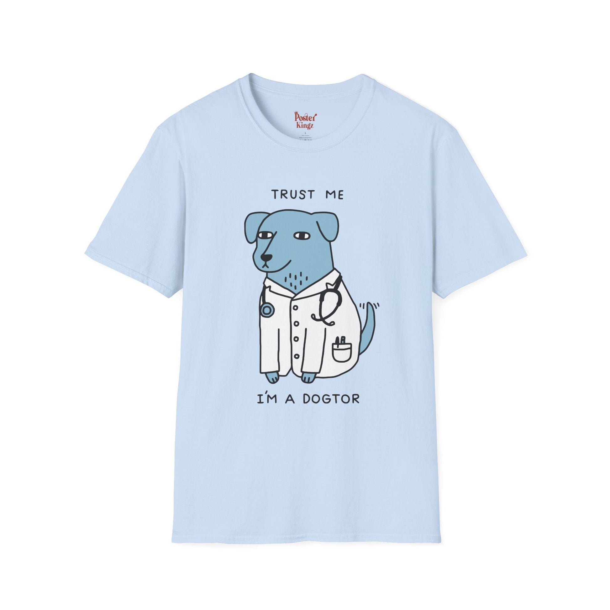 White t-shirt with Trust Me I'm a Dogtor Dog Pun
