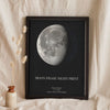 Lifestyle - Personalised Moon Phase Print leaning in a frame with dried flowers