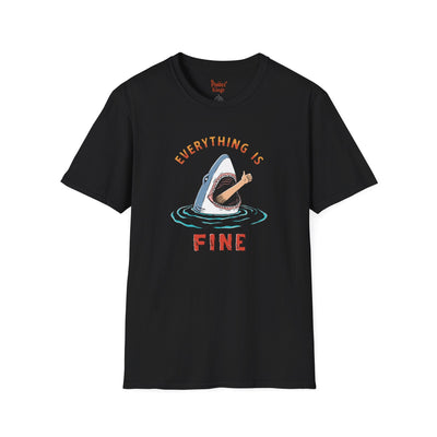 Black t-shirt with Everything Is Fine Dark Humour Shark