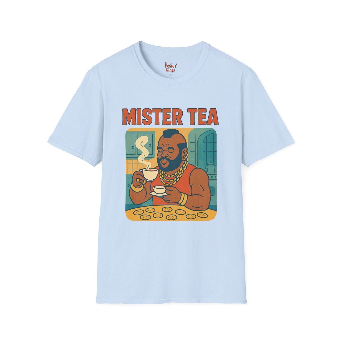 Grey t-shirt with Mister Tea Pop Culture Parody