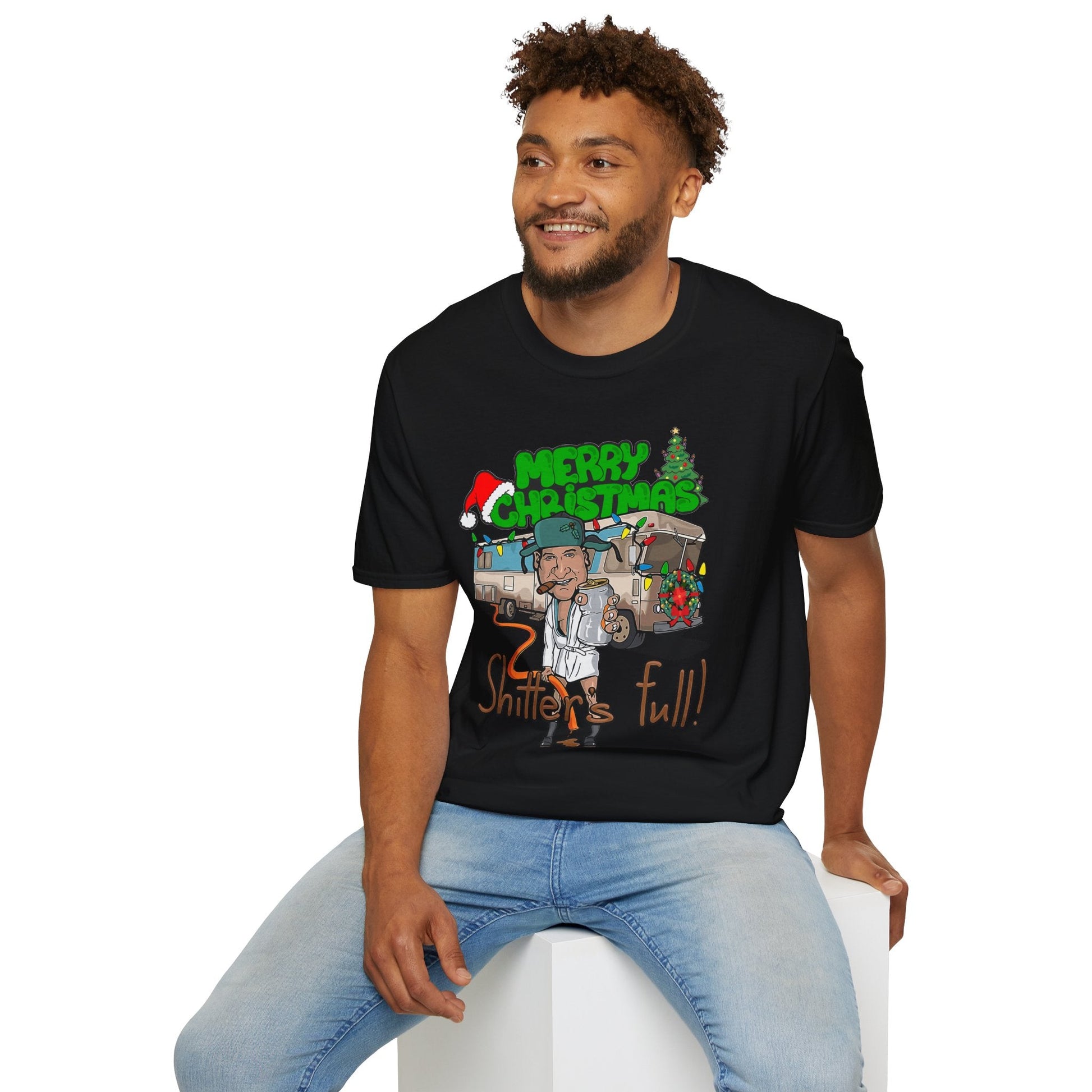 Red t-shirt with Shitter's Full Christmas Christmas Vacation Parody