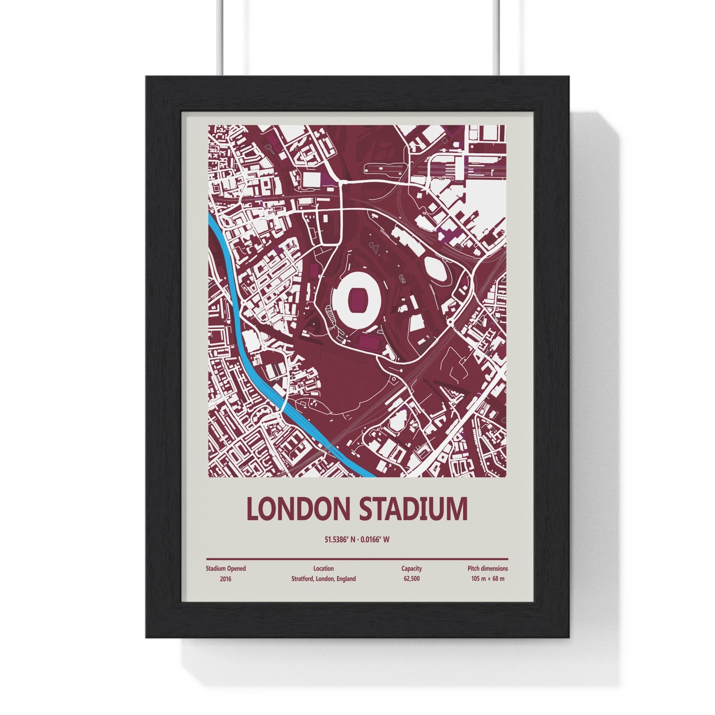 London Stadium map print in claret for West Ham fans