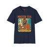 Black t-shirt with Mister Tea Pop Culture Parody