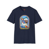 Red t-shirt with Stay Positive Dark Humour Shark