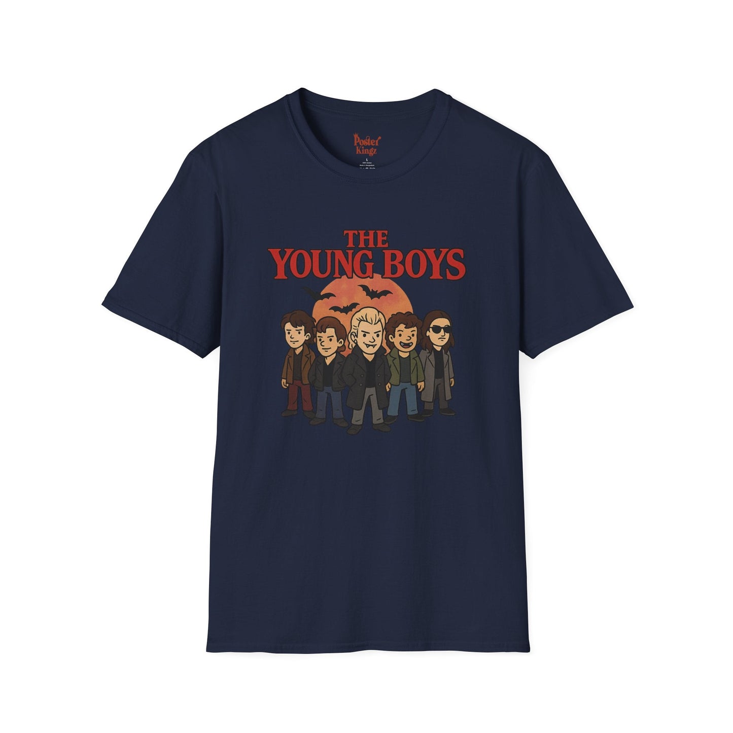 Navy t-shirt with The Young Boys Lost Boys Horror Parody