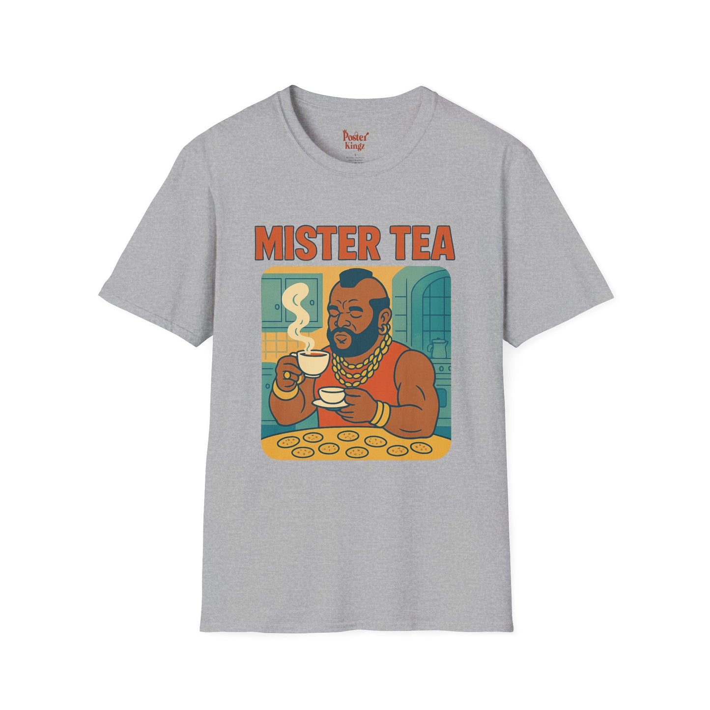 White t-shirt with Mister Tea Pop Culture Parody