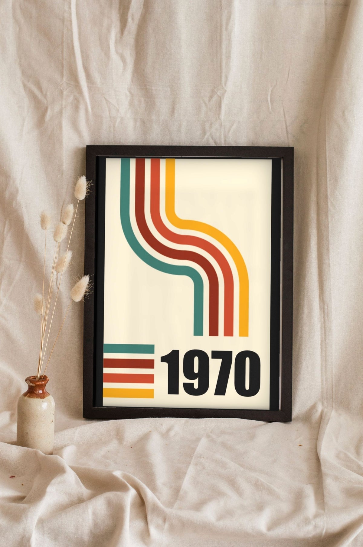 Lifestyle - The Year You Were Born Print leaning in a frame with dried flowers