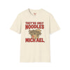 Black t-shirt with They're Only Noodles Michael Horror Movie Parody