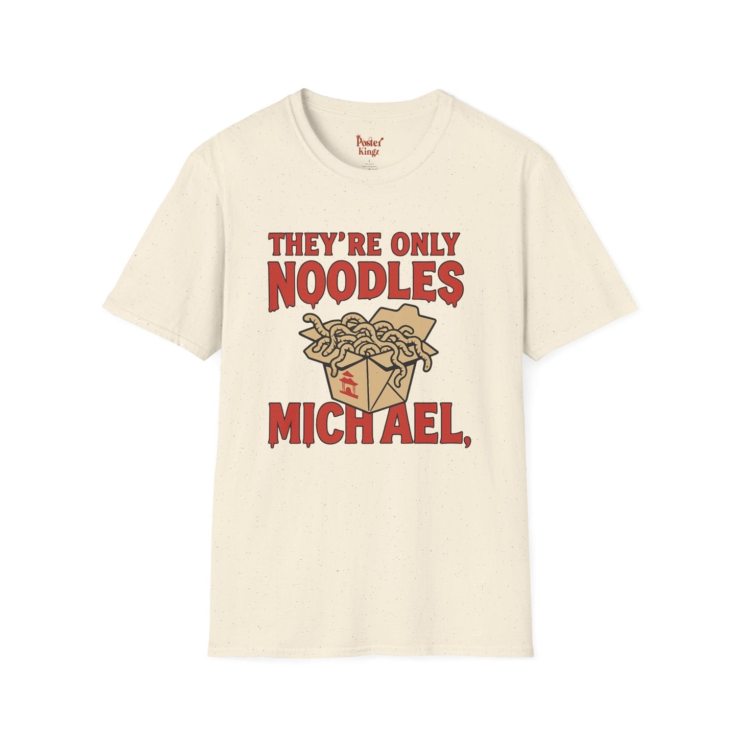 Black t-shirt with They're Only Noodles Michael Horror Movie Parody