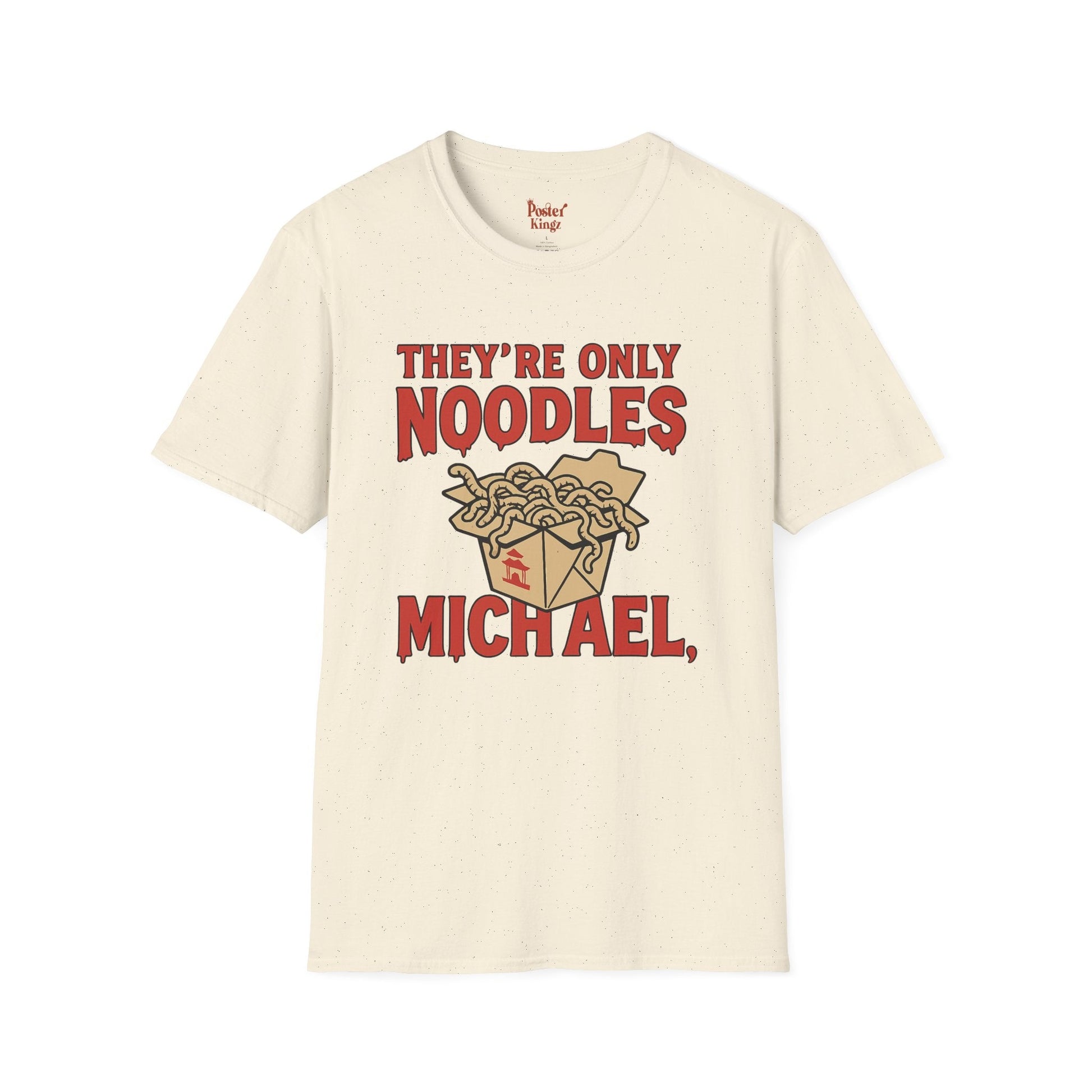 Black t-shirt with They're Only Noodles Michael Horror Movie Parody