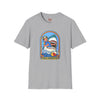 Black t-shirt with Stay Positive Dark Humour Shark