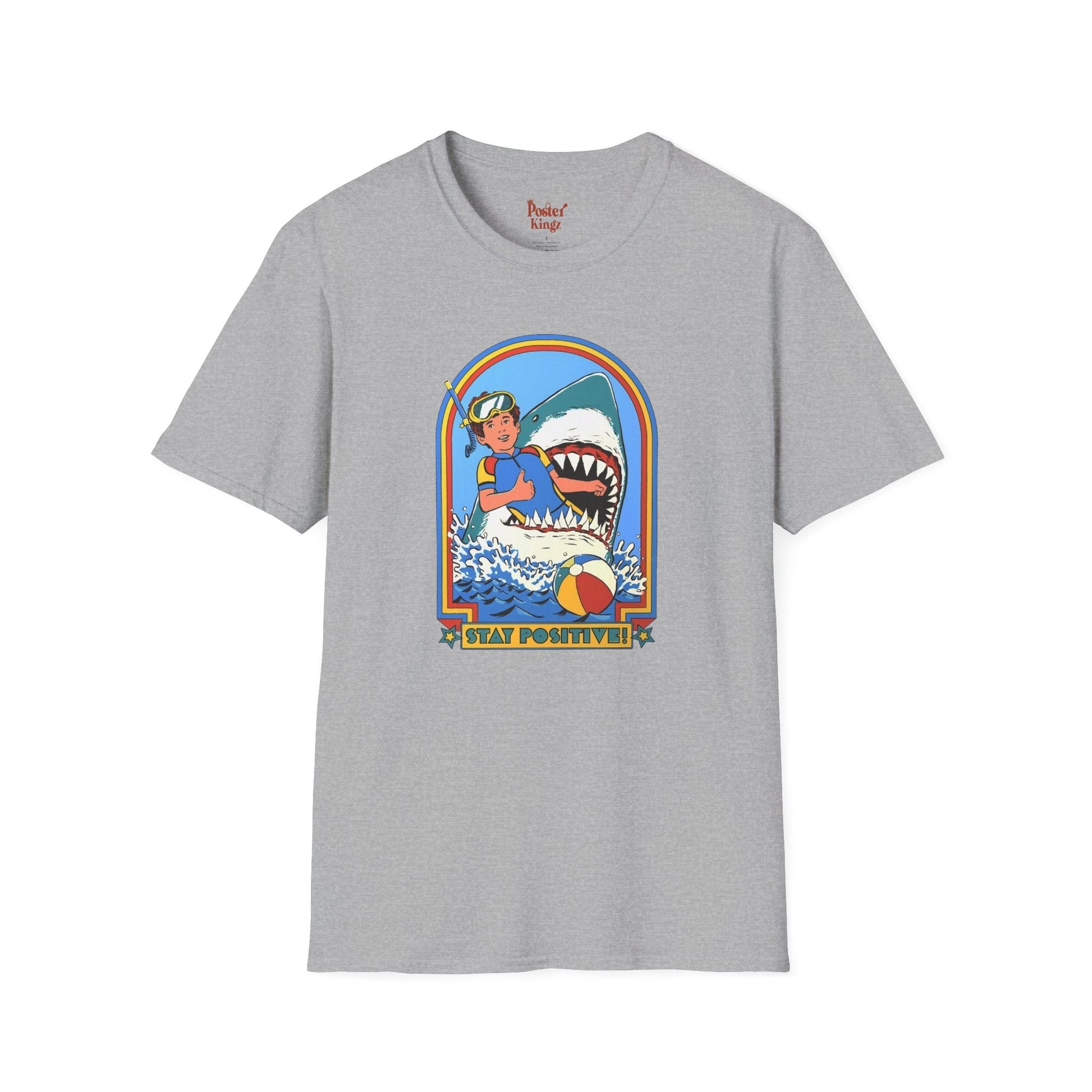 Black t-shirt with Stay Positive Dark Humour Shark