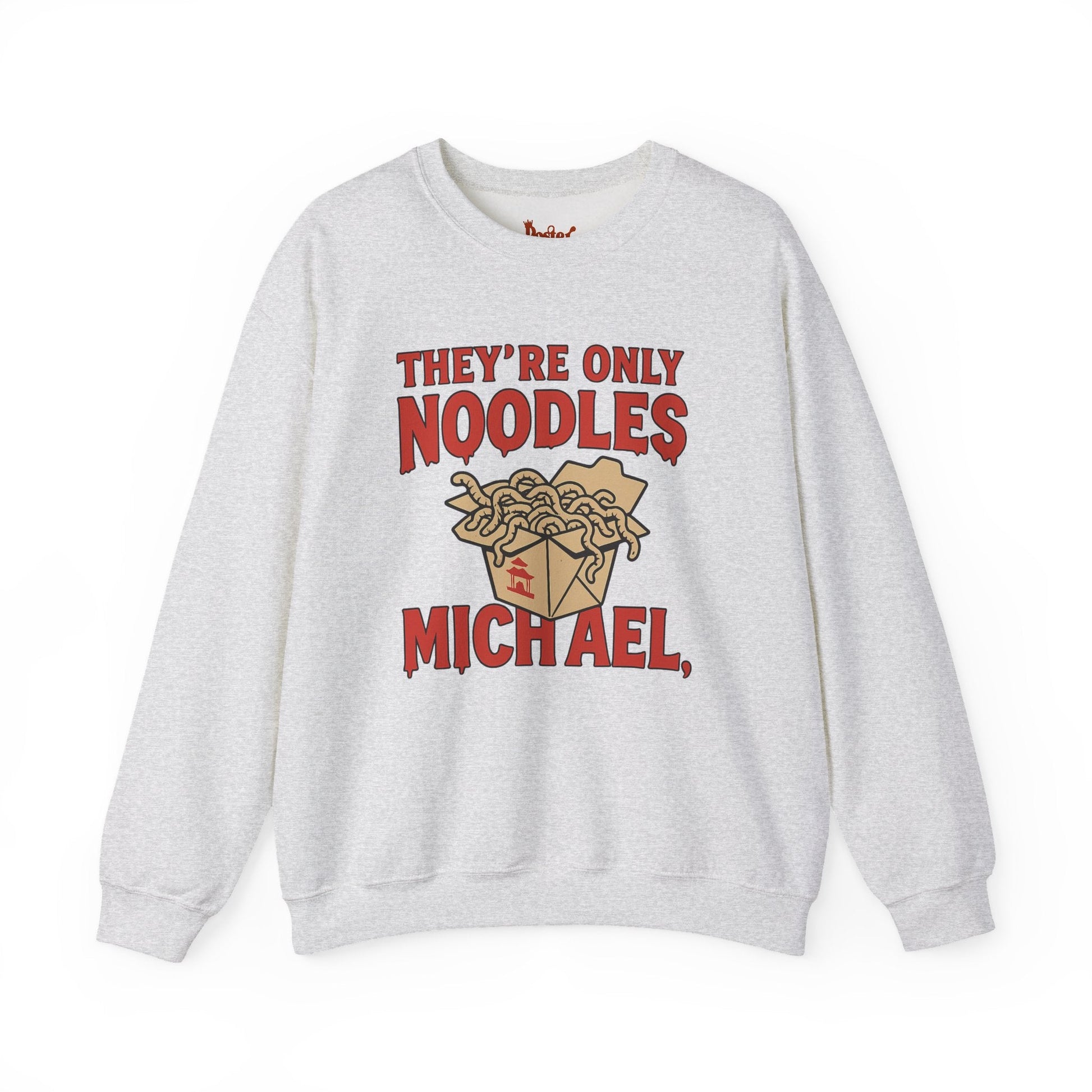 Black t-shirt with They're Only Noodles Michael Sweatshirt Horror Movie Parody