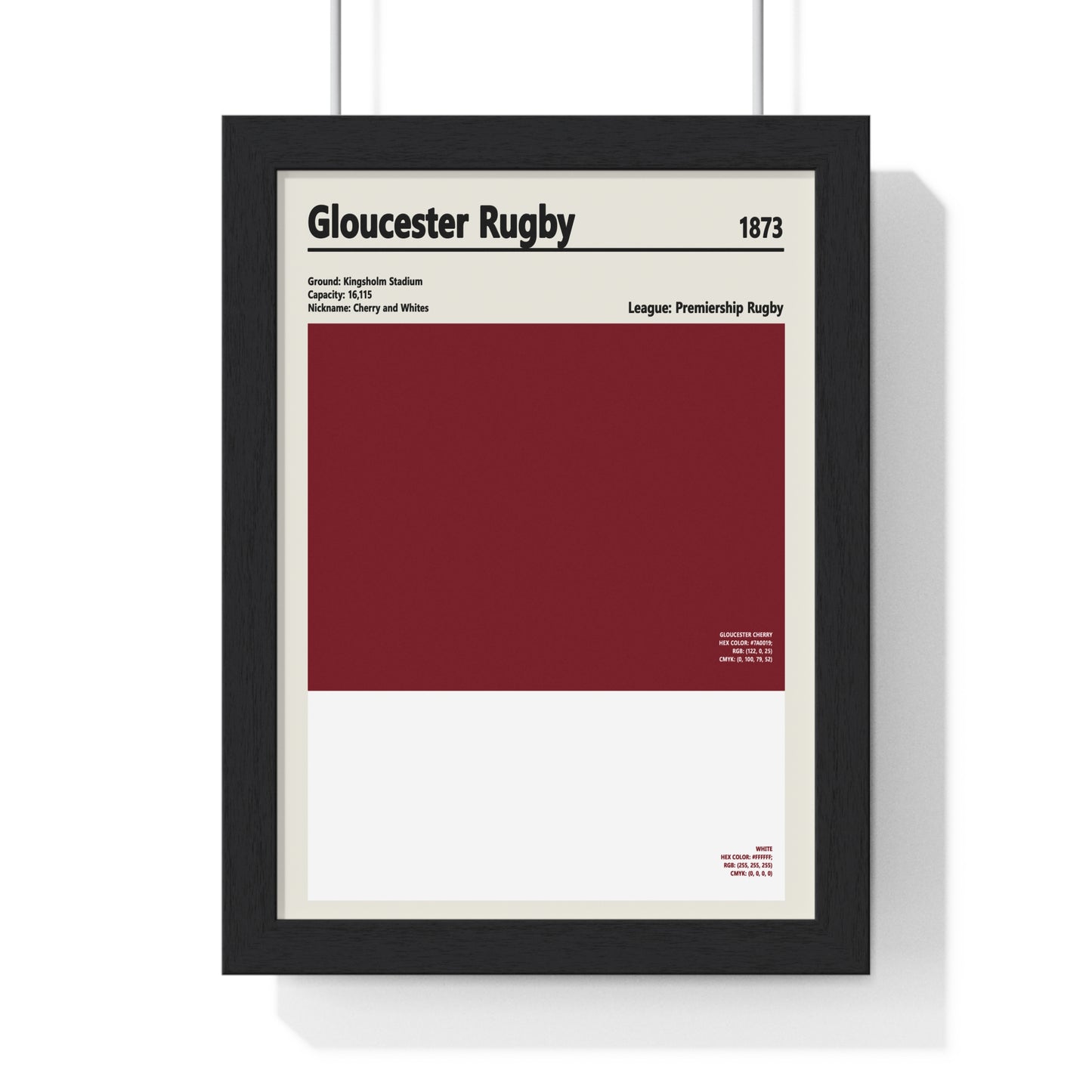Gloucester Rugby colour swatch poster in cherry red and white