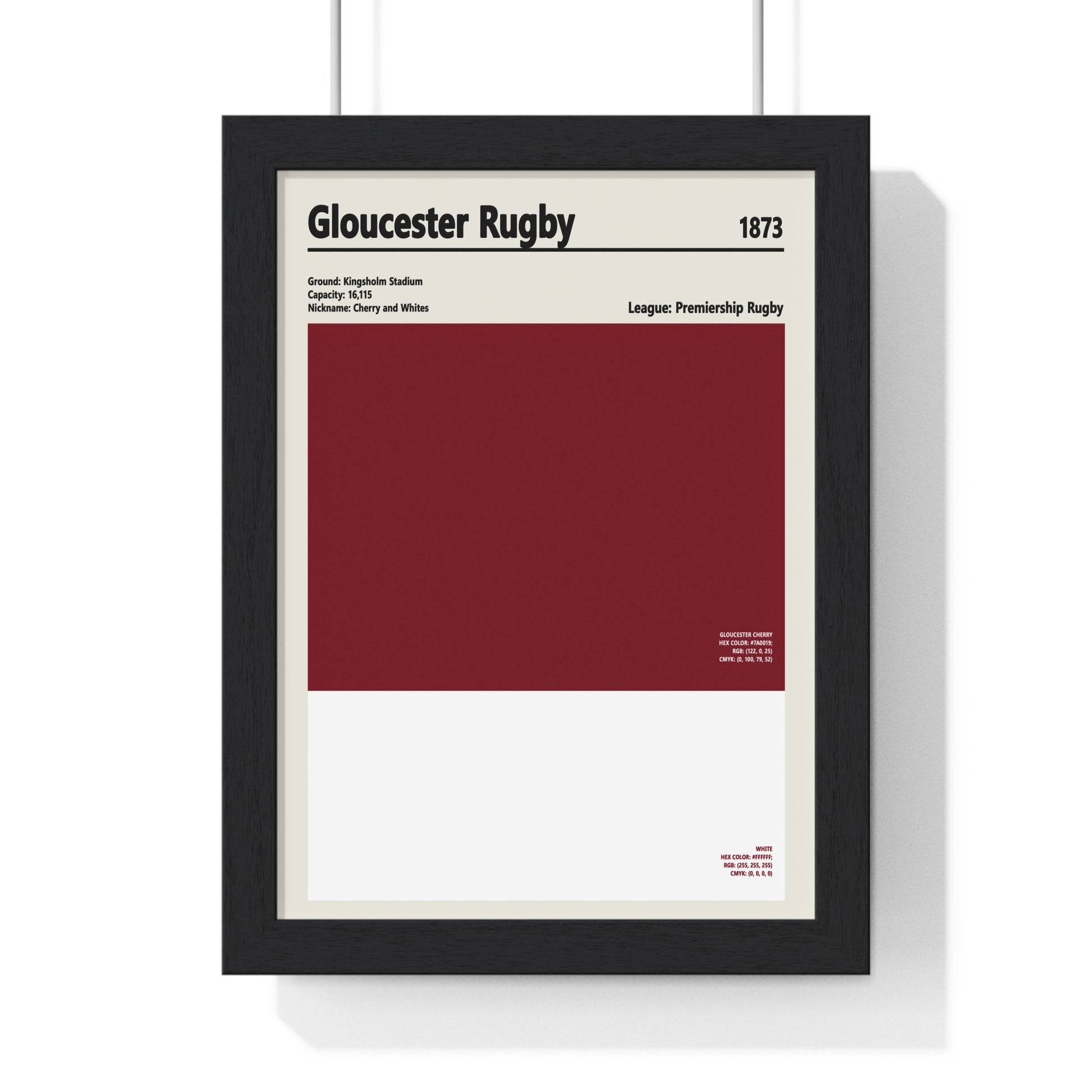 Gloucester Rugby colour swatch poster in cherry red and white