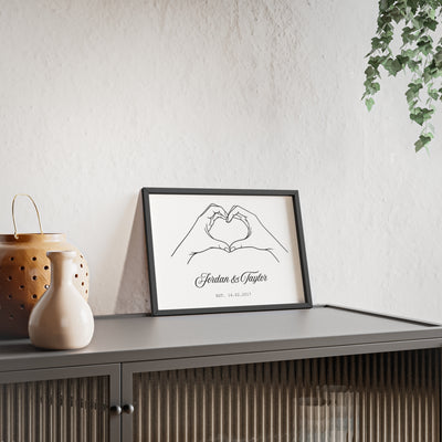 Romantic line art heart hands personalised wall art
