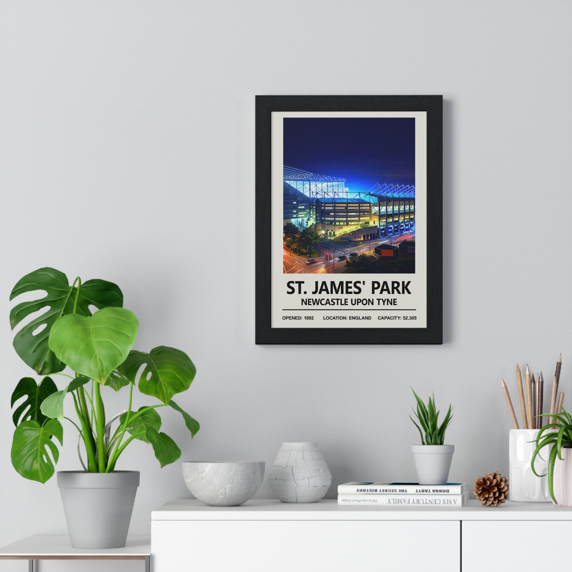 St James' Park illuminated night football stadium artwork