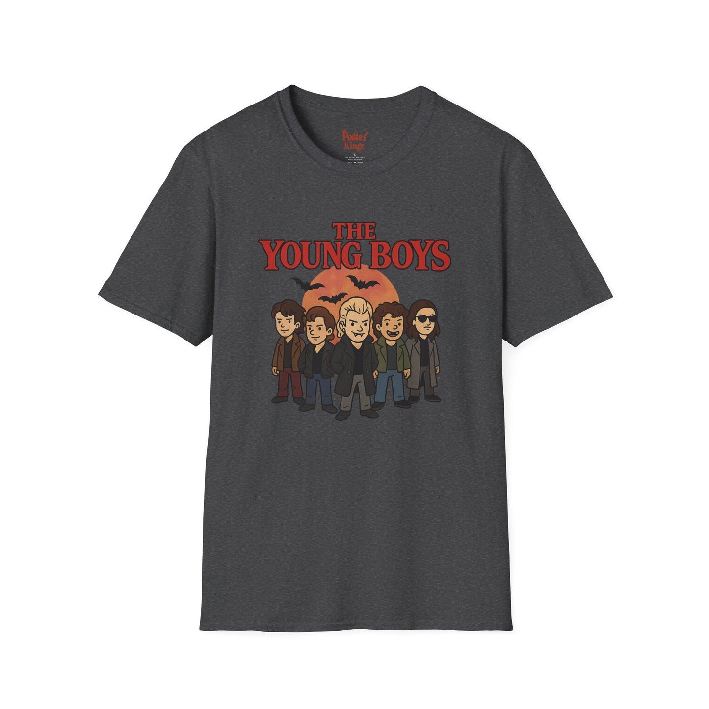 Black t-shirt with The Young Boys Lost Boys Horror Parody