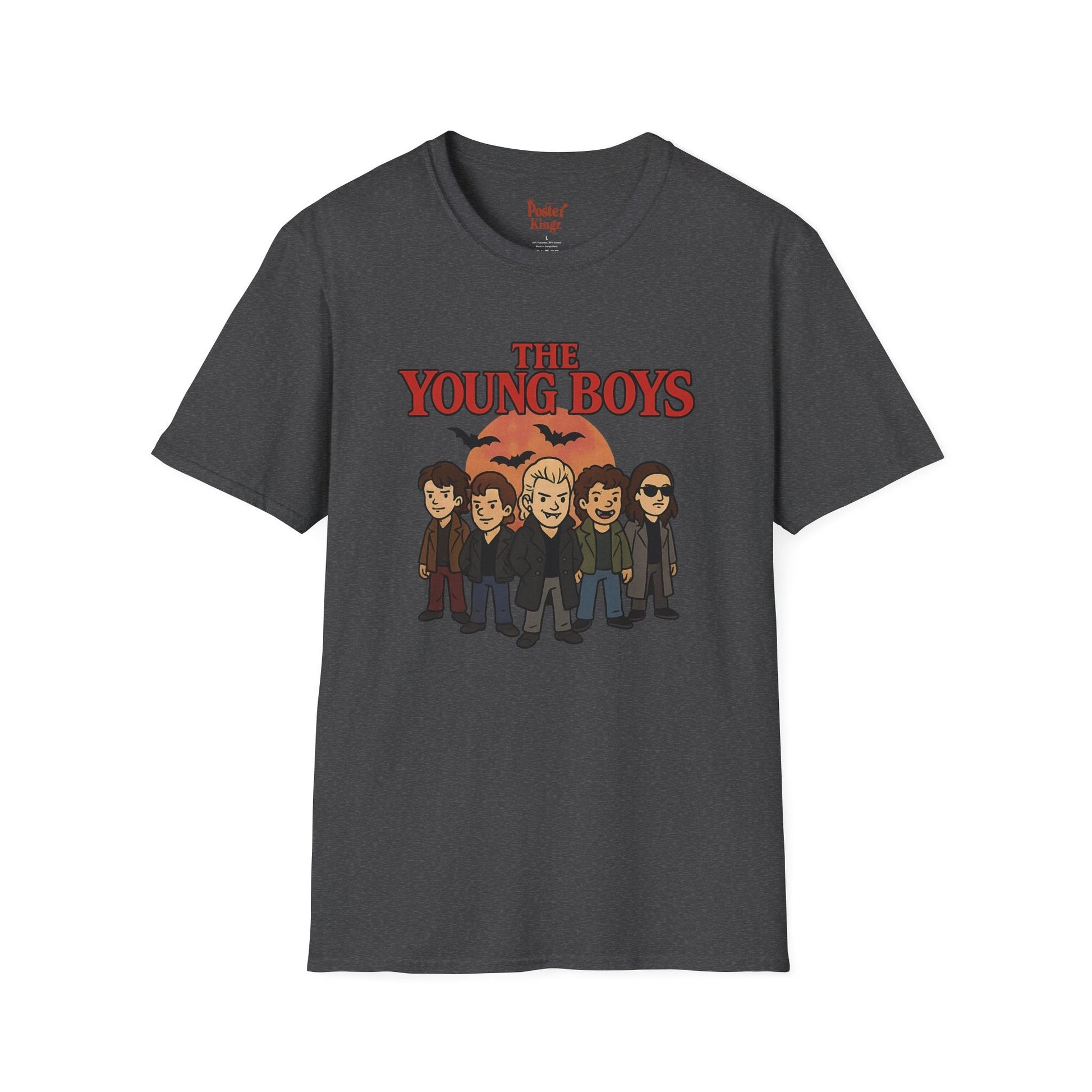 Black t-shirt with The Young Boys Lost Boys Horror Parody