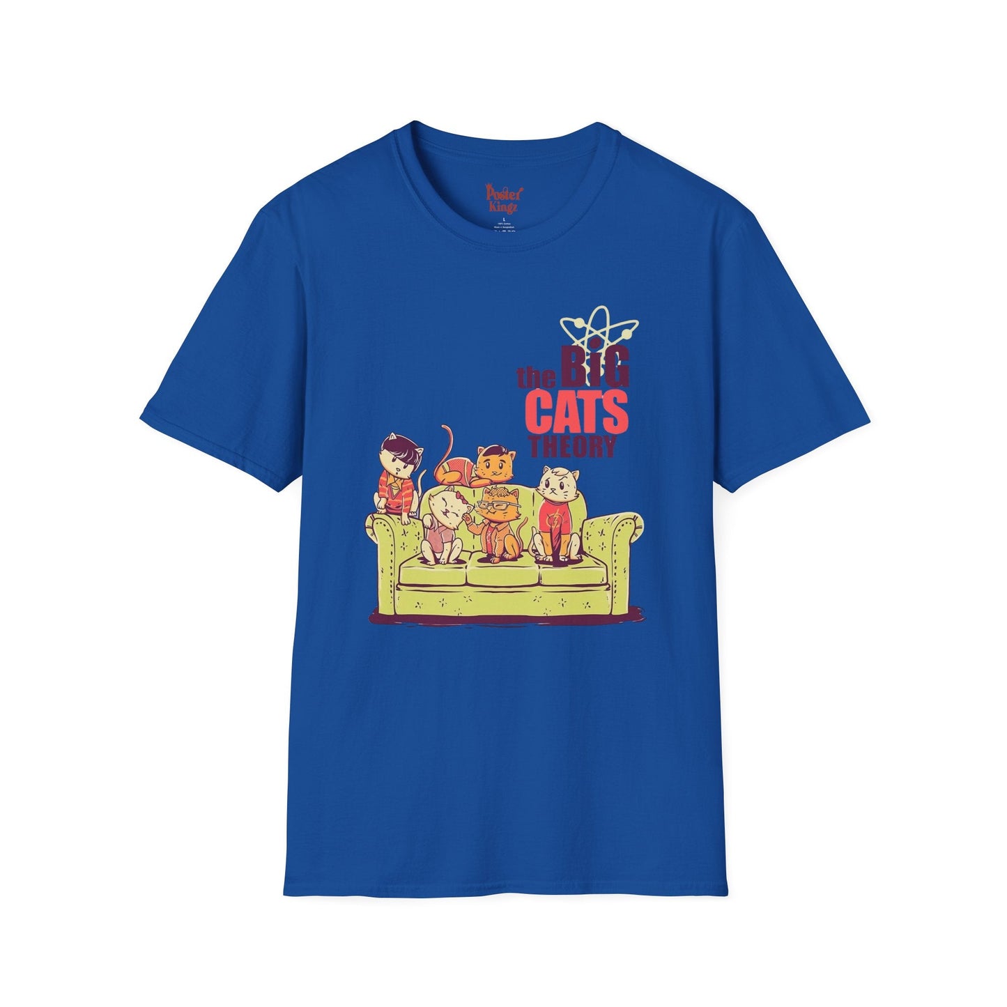 Black t-shirt with The Big Cats Theory Cat Parody