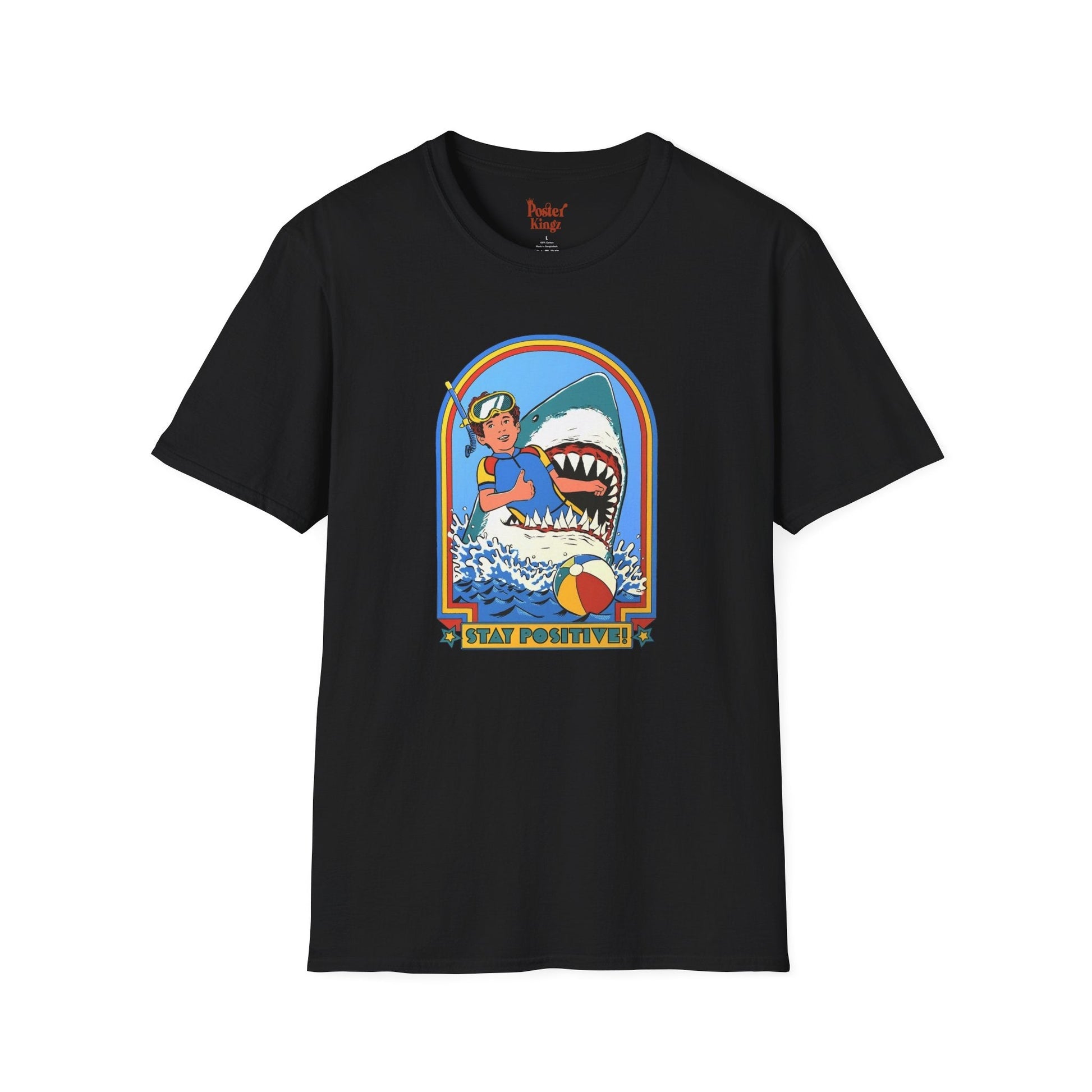 Light Blue t-shirt with Stay Positive Dark Humour Shark