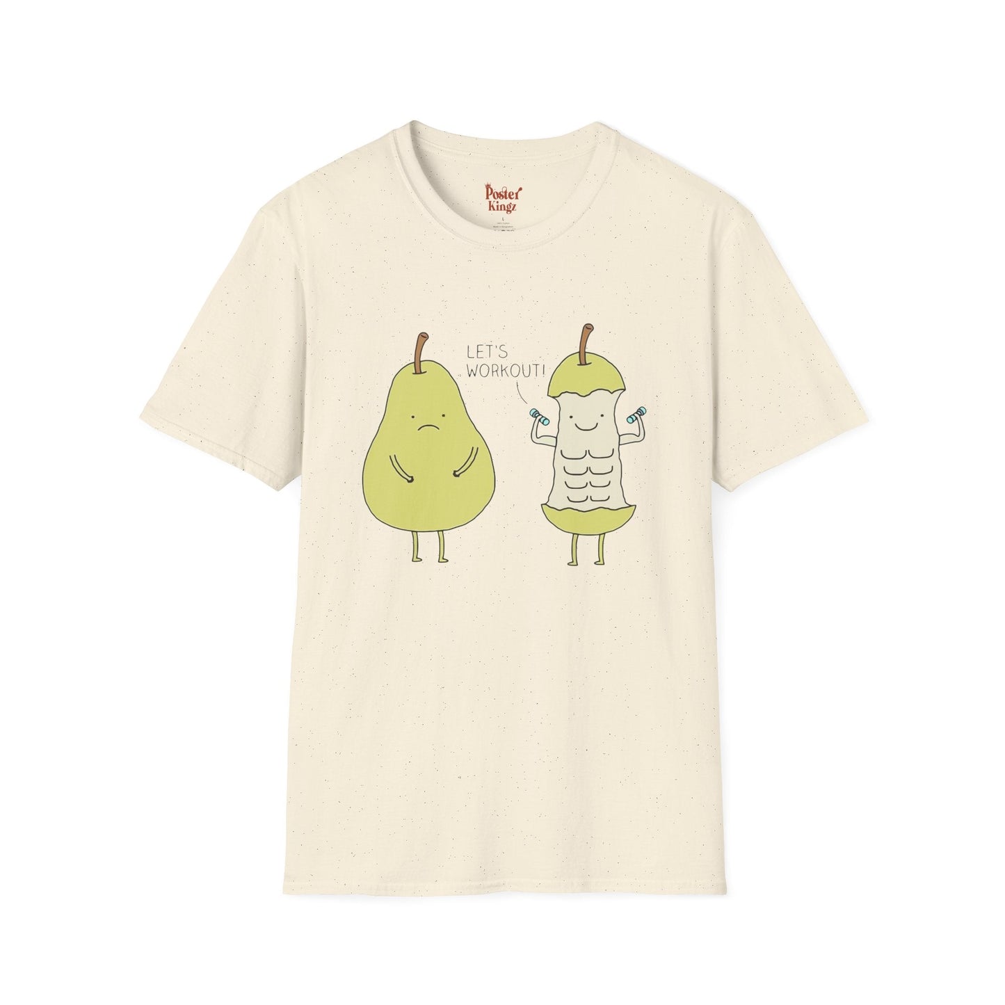 Light Blue t-shirt with Let's Workout Pear Gym Fruit Pun