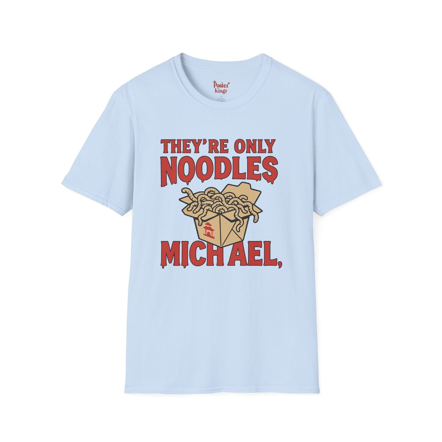 Navy t-shirt with They're Only Noodles Michael Horror Movie Parody