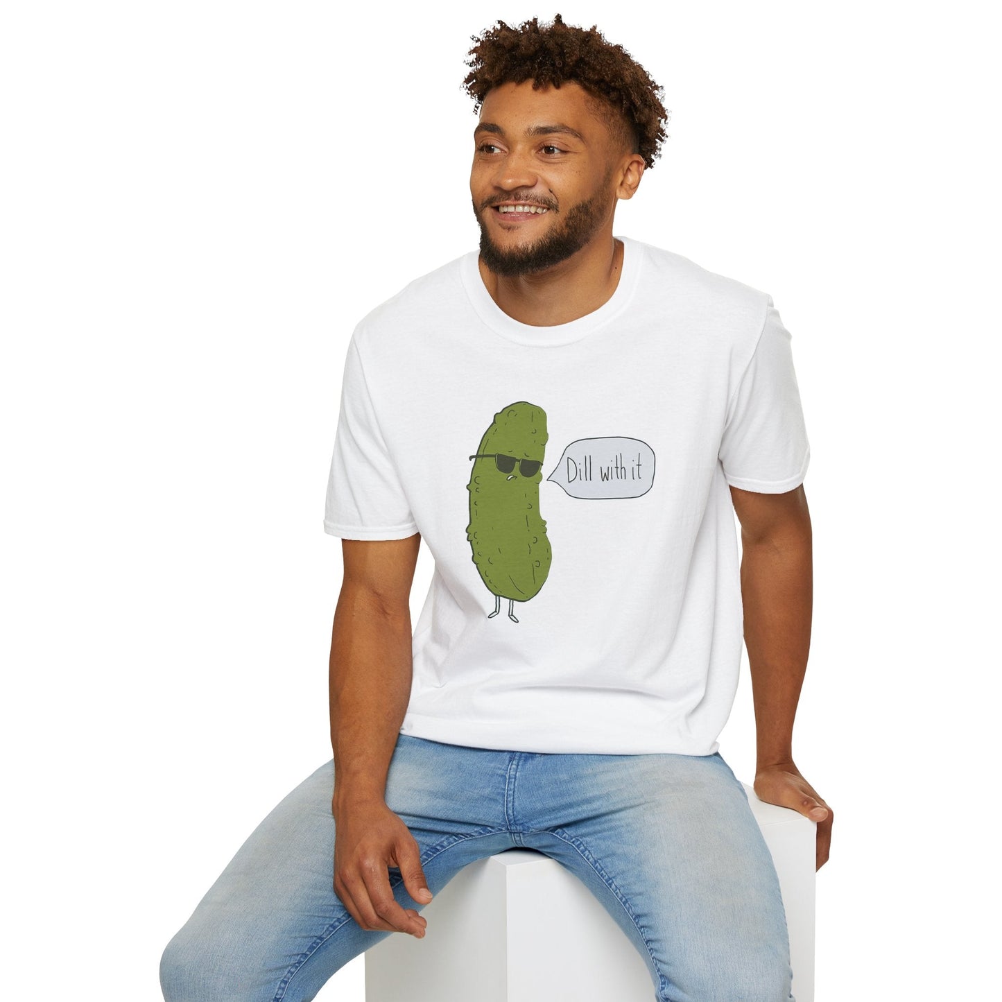 Light Blue t-shirt with Dill With It Pickle Pun