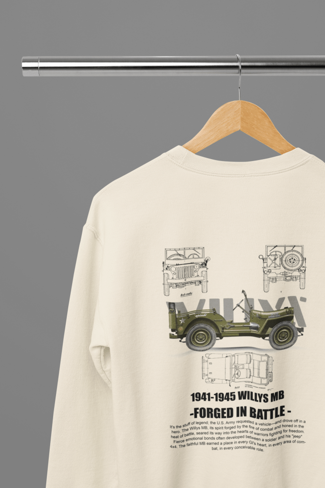 1941 - 1945 Willys MB Information Car T-Shirt - Poster Kingz - S - Sweatshirt - Sand