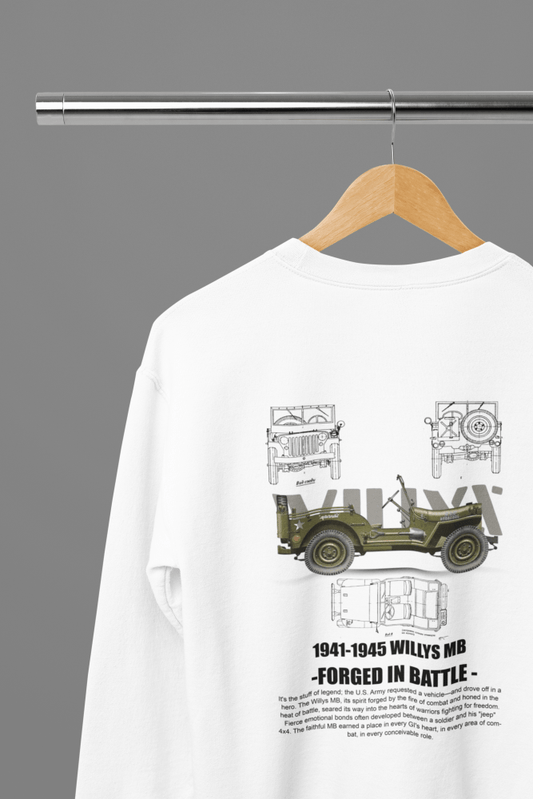 1941 - 1945 Willys MB Information Car T-Shirt - Poster Kingz - S - Sweatshirt - White