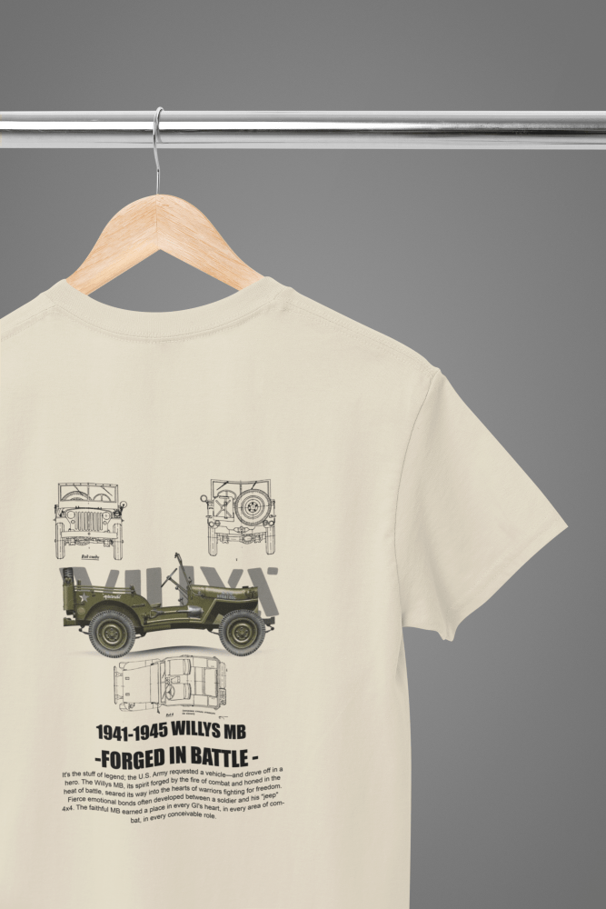 1941 - 1945 Willys MB Information Car T-Shirt - Poster Kingz - S - T-Shirt - Sand