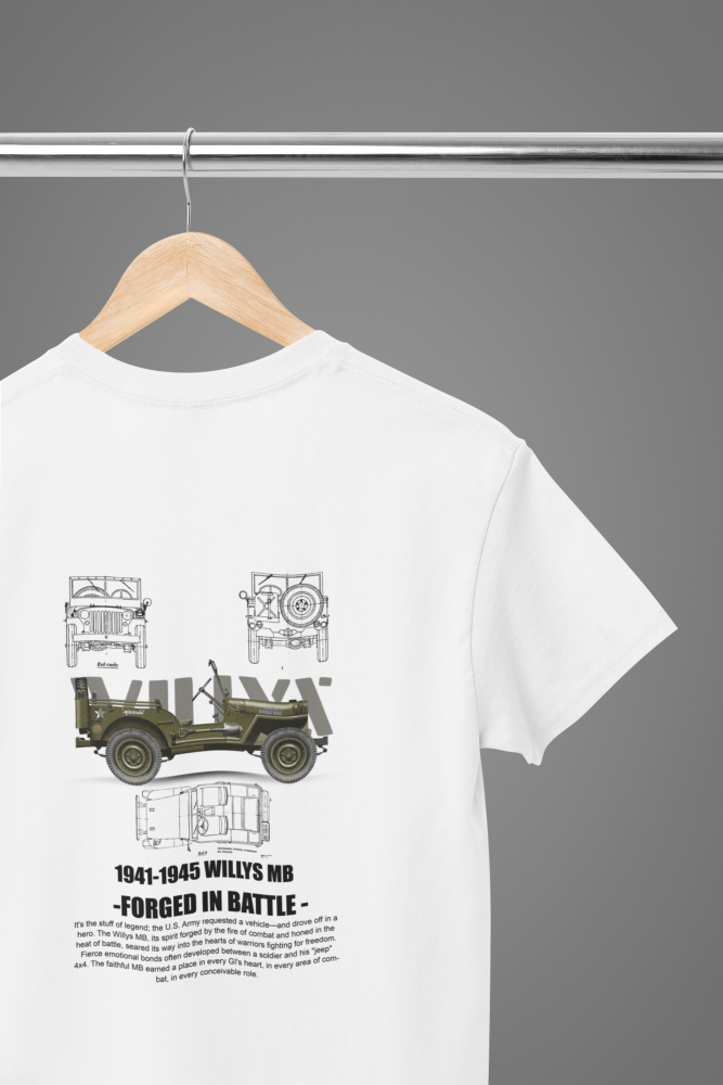 1941 - 1945 Willys MB Information Car T-Shirt - Poster Kingz - S - T-Shirt - White