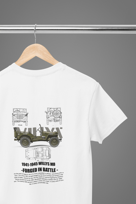 1941 - 1945 Willys MB Information Car T-Shirt - Poster Kingz - S - T-Shirt - White