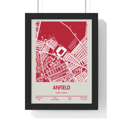 Anfield stadium map print in red wall art design