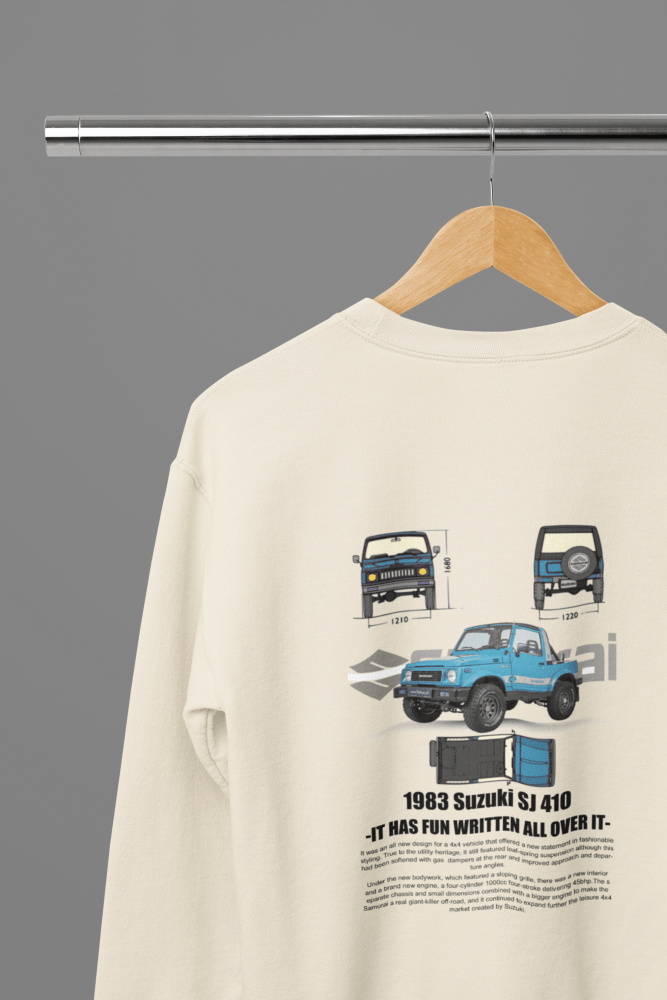 1983 Suzuki SJ410 Information Car T-Shirt - Poster Kingz - S - Sweatshirt - Sand