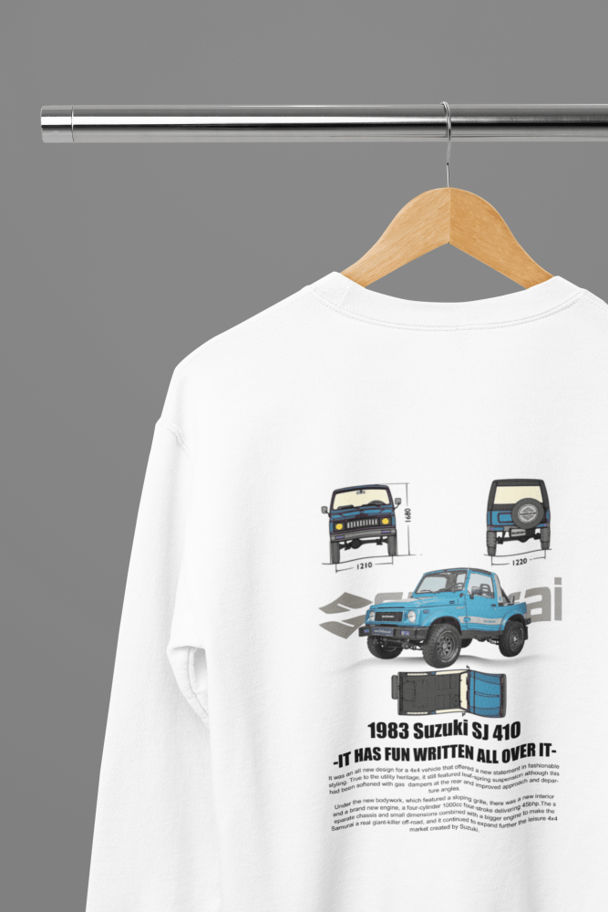 1983 Suzuki SJ410 Information Car T-Shirt - Poster Kingz - S - Sweatshirt - White